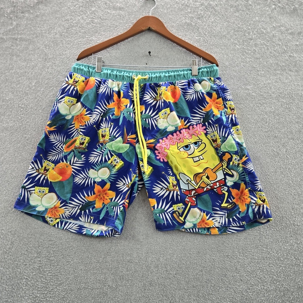 Spongebob Squarepants Men Shorts XL Blue Swimwear Trunks Graphic Spongebob